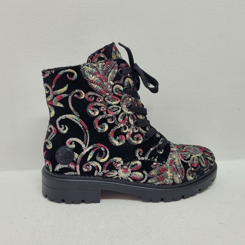 Bottine noire avec imprimé fleurs multicolore Rieker