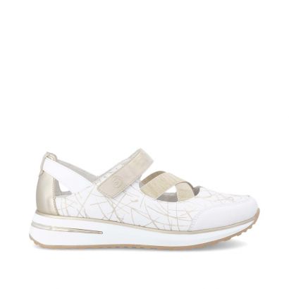 Ballerine à bride élastique croisés 1 velcro blanc et beige imprimé Remonte