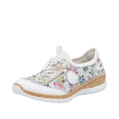 Basket Blanche et multicolore perforé semelle mémoire de forme zip Rieker