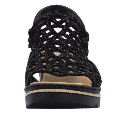 Nu-pied compensé noir perforé sur le dessus Rieker