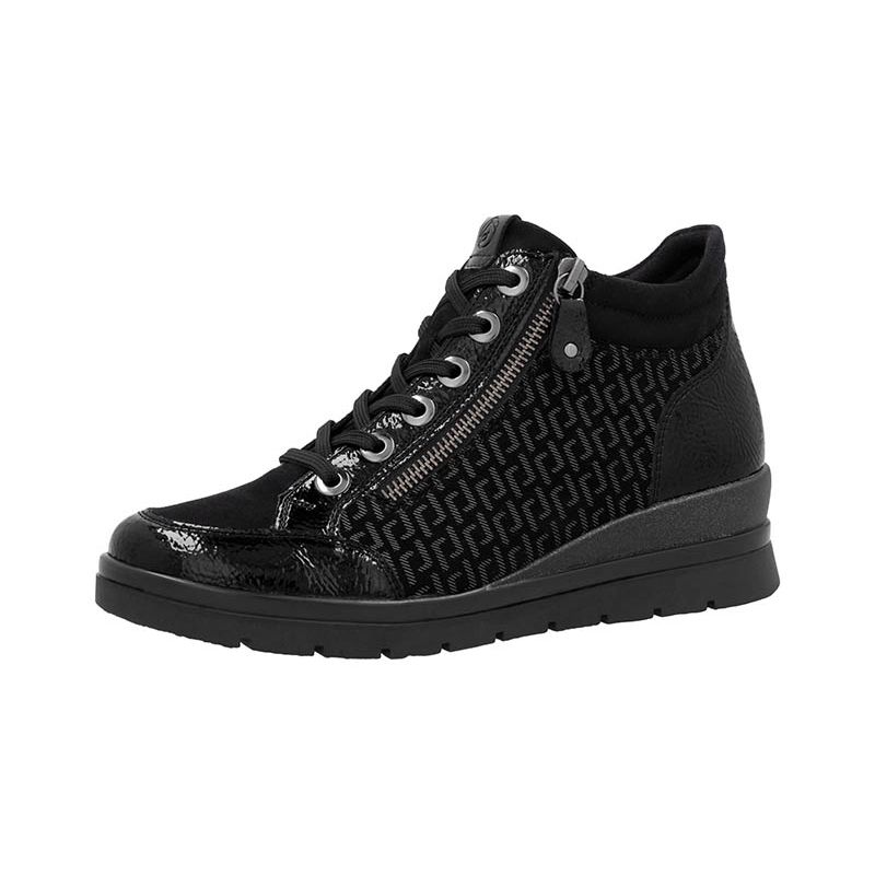 Bottine noire compensée avec lacet classique Remonte