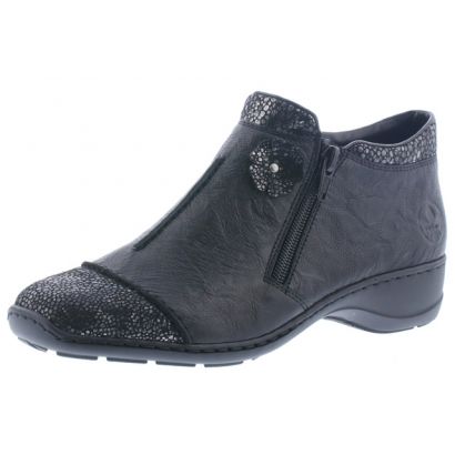 Bottine 2 tirettes noire avec fleurs avec bout pointi Rieker