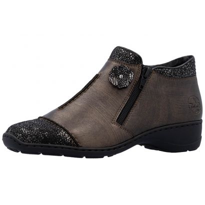 Bottine 2 tirettes marron avec fleurs et bout pointi Rieker