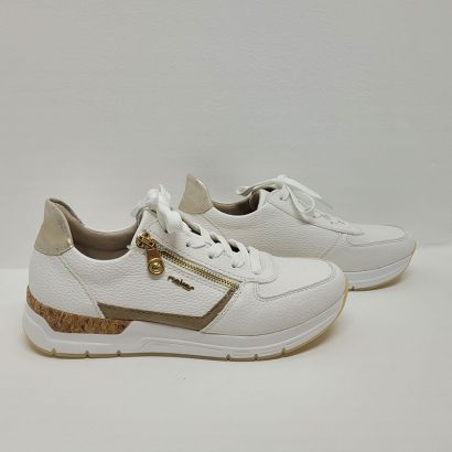 Basket blanche et taupe zip et lacet Rieker