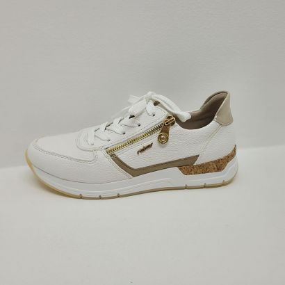 Basket blanche et taupe zip et lacet Rieker