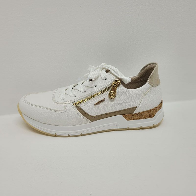 Basket blanche et taupe zip et lacet Rieker