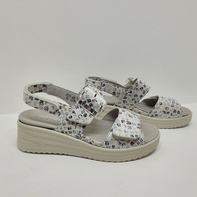 Nu-pied compensé 2 velcros blanc imprimé carré grosse boucle transparente Waldläufer