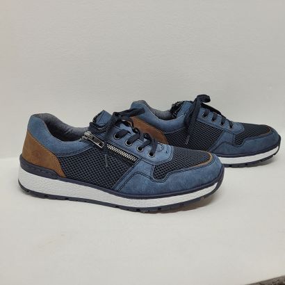 Basket bleu avec tissus et arrière camel Rieker