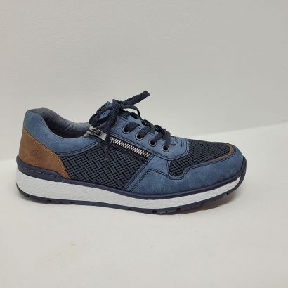 Basket bleu avec tissus et arrière camel Rieker