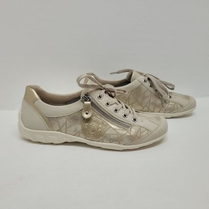 Basket beige avec imprimé et patch zip et lacet Remonte 