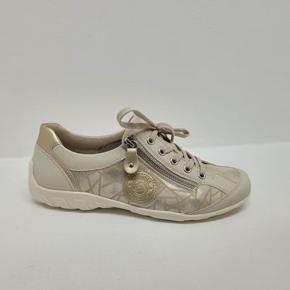 Basket beige avec imprimé et patch zip et lacet Remonte