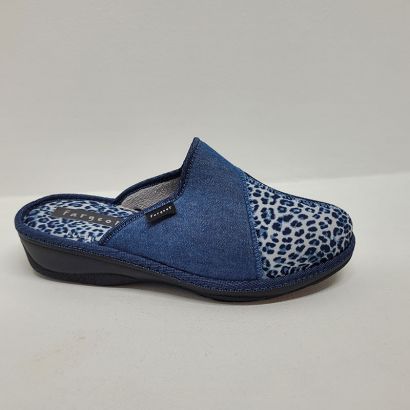 Mule bleu jeans compensée avec imprimé Fargeot