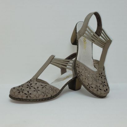 Nu-pied à talon bout fermé perforé grise Rieker