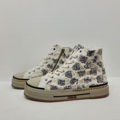 Basket montante en toile beige avec paillettes Rebecca White