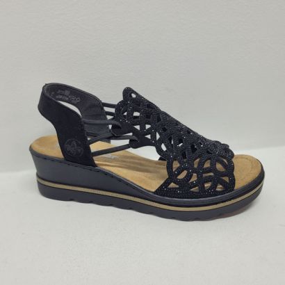 Nu-pied compensé noir perforé sur le dessus Rieker