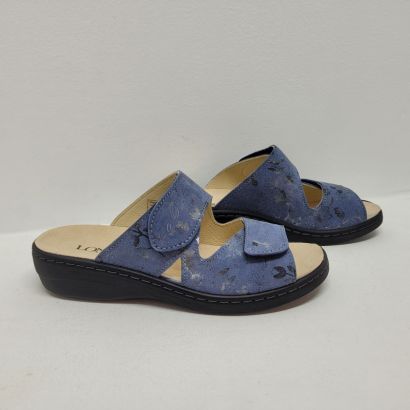 Mule bleu 2 velcros avec imprimé argent Longo