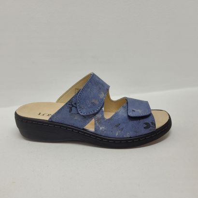 Mule bleu 2 velcros avec imprimé argent Longo