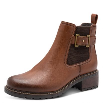 Bottine camel petit talon, élast et boucle sur le côté Jana