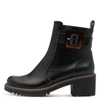 Bottine noire petit talon avec boucle ambre sur le côté Marco Tozzi