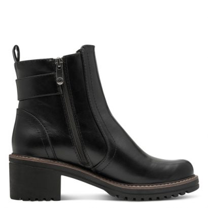 Bottine noire petit talon avec boucle ambre sur le côté Marco Tozzi