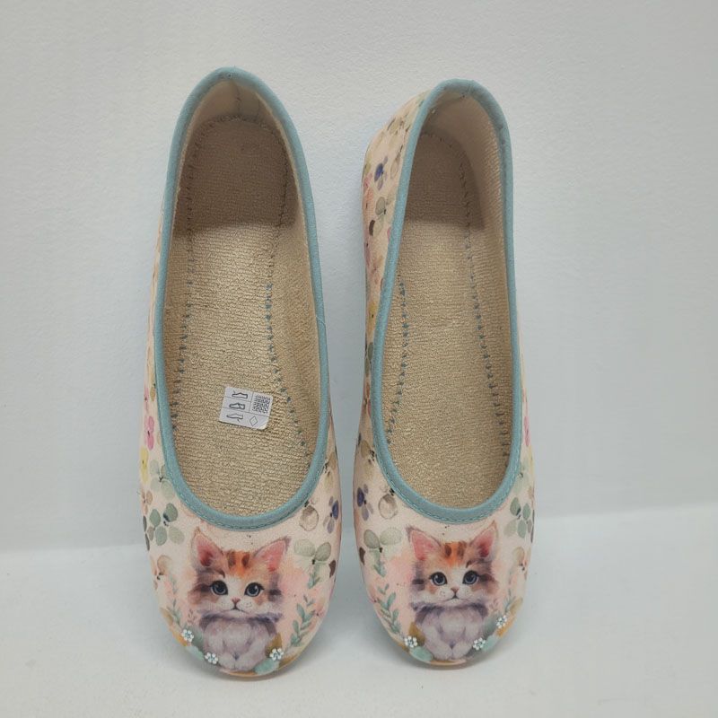 Ballerine plate chat beige et verte Maison de l'Espadrille