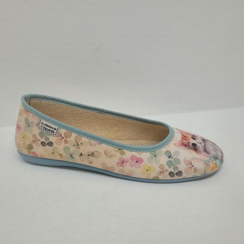 Ballerine plate chat beige et verte Maison de l'Espadrille