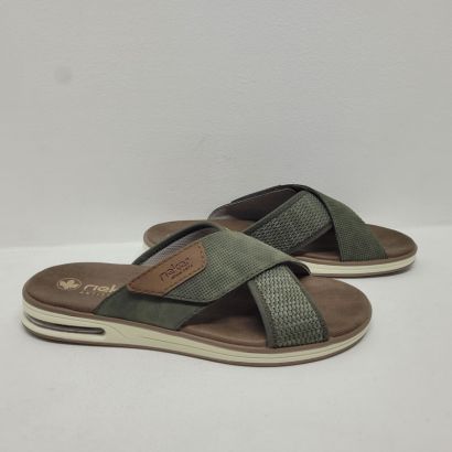 Mule kaki 2 brides croisées 1 velcro Rieker