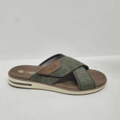 Mule kaki 2 brides croisées 1 velcro Rieker