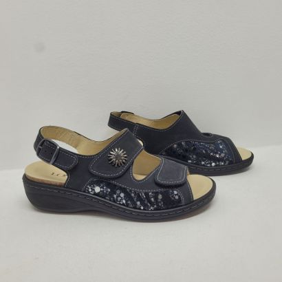 Nu-pied plat 2 velcros bleu marine avec strech sur le coté Longo