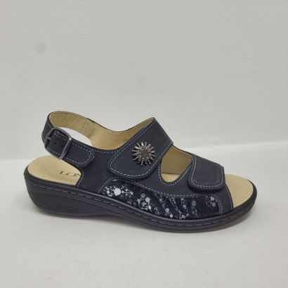 Nu-pied plat 2 velcros bleu marine avec strech sur le coté Longo