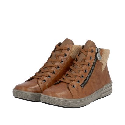 Bottine plate camel avec col fourrure zip et lacet Rieker