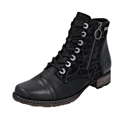 Bottine noire talon décroché avec imprimé tirette Remonte