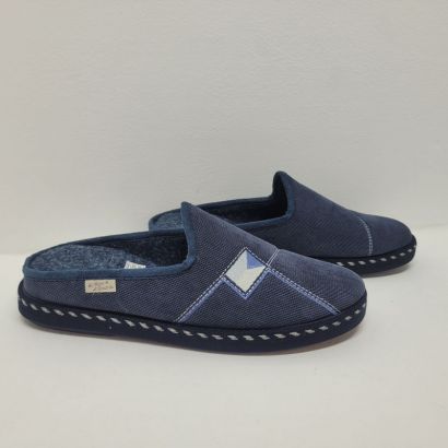 Mule bleu marine velour semelle épaisse + broderie Maison de l'Espadrille