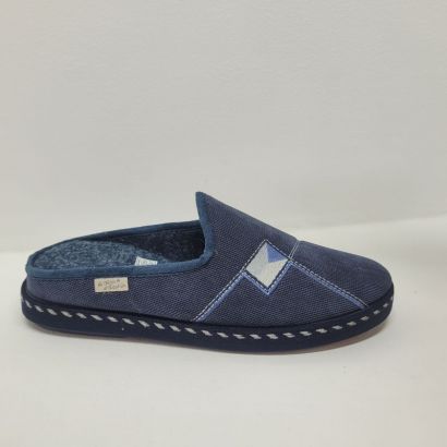 Mule bleu marine velour semelle épaisse + broderie Maison de l'Espadrille