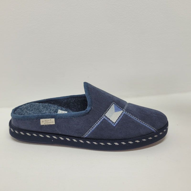 Mule bleu marine velour semelle épaisse + broderie Maison de l'Espadrille