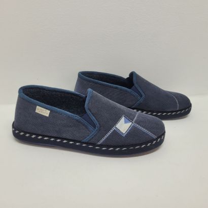 Pantoufle bleu marine sans-gêne semelle épaisse + broderie Maison de l'Espadrille