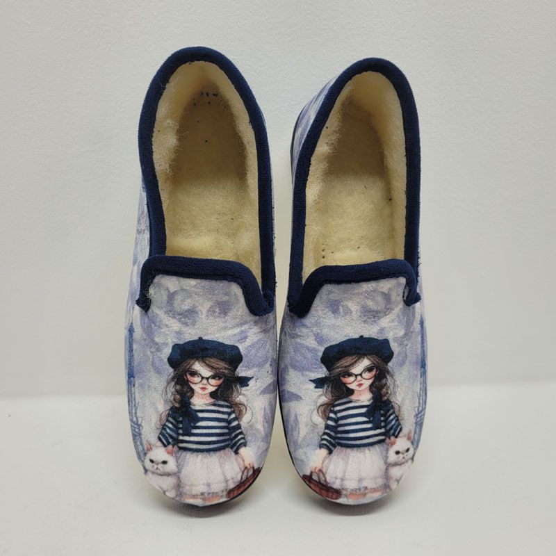 Charentaise bleu marine fille à Paris fourrée Maison de l'Espadrille