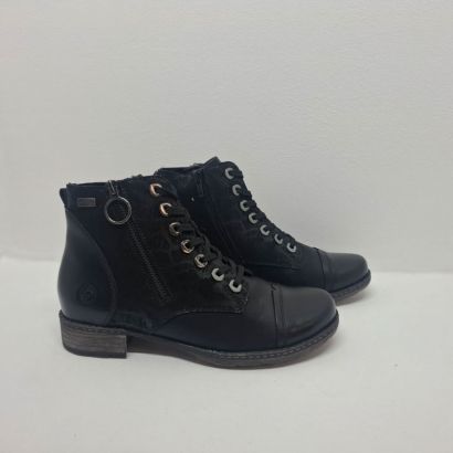 Bottine noire petit talon avec imprimé tirette Remonte