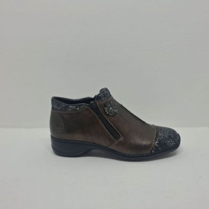 Bottine 2 tirettes marron avec fleurs et bout pointi Rieker