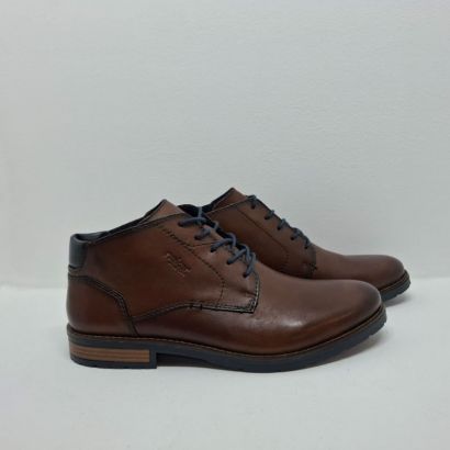 Bottine plate camel tige courte arrière bleu lacet Rieker