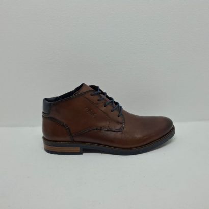 Bottine plate camel tige courte arrière bleu lacet Rieker