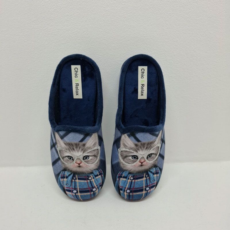 Mûle bleu chat avec lunette Chic & Relax