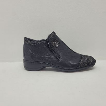 Bottine 2 tirettes noire avec fleurs avec bout pointi Rieker