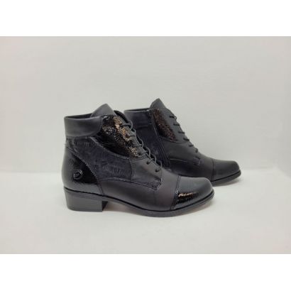 Bottine noire avec imprimé bronze sur la tige lacet et tirette + TEX Rieker