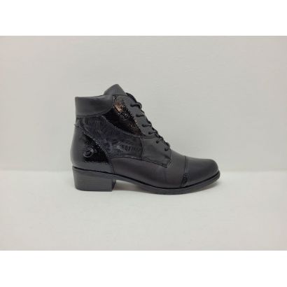 Bottine noire avec imprimé bronze sur la tige lacet et tirette + TEX Rieker