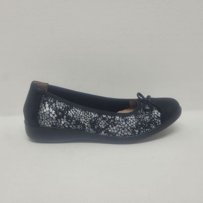 Ballerine plate noire avec imprimé fleuris et flot Infini