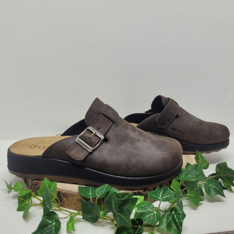 Mule cuir marron avec 1 boucle Fly Flot