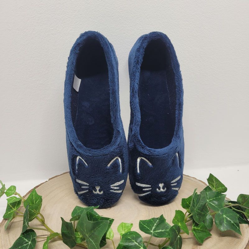 Ballerine bleu marine chat poilu Maison de l'Espadrille