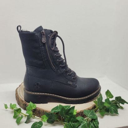 Bottine noire semelle épaisse tirette et lacet Rieker