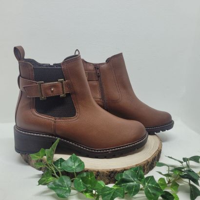 Bottine camel petit talon, élast et boucle sur le côté Jana